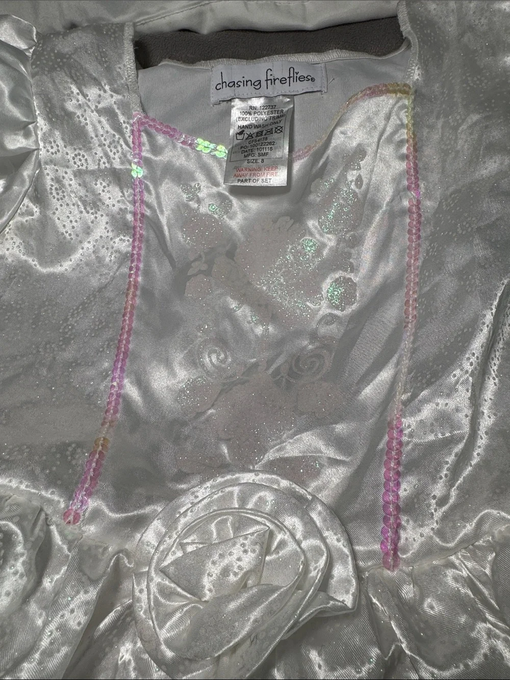 Chasing Fireflies White Satin & Organza princess bride Halloween costume Sz 8